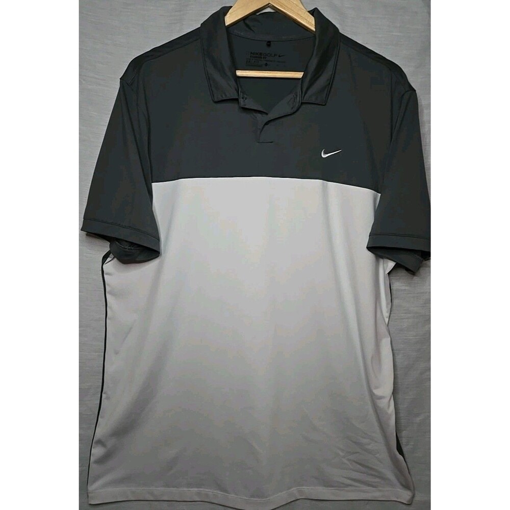 Nike Golf Polo Shirt, Mens Large, Gray White Dri-Fit Standard Fit Athletic